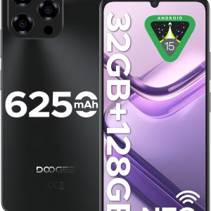 DOOGEE Note 58 Android 15 Unlocked Cellphone,32GB+128GB/2TB Expand Cell Phone with 6.75" HD+ Waterdrop Screen, 6250mah Battery,4G Dual Sim Unlocked Smartphone,Widevine L1/NFC/OTG/Face Unlock, Black