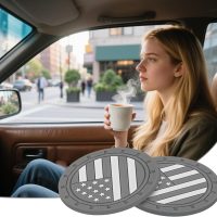Gray American Flag Silicone Car Cup Coasters – 2PCS Durable Car Accessories for Truck, SUV, Jeep Interior Decoration - Image 6