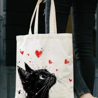 Stylish Cat Print Canvas Tote Bag for Women Cat Lovers Cute Cartoon Design Reusable Grocery Shoulder Bag for Shopping Work Travel - Image 6