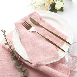 2 Pack 16x16 Inches Dusty Pink Fringe Cotton Cloth Napkins Handmade Dinner Napkins for Wedding, Festivals, Parties, Everyday Home Decor
