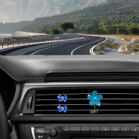 3PCS Bling Car Air Vent Clips, Butterfly Flower Rhinestone Vehicle Conditioning Outlet Clamps, Diamond Vent Clip Charm Decoration for Women Girls, Universal Automotive Accessories (Blue) - Image 5