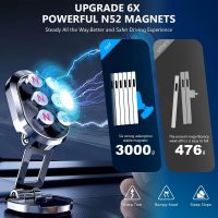 2 Pack Alloy Folding Magnetic Car Phone Holder,360° Rotation Magnetic Cell Phone Holder for Car [Super Strong Magnet] Bracket Magnetic Dashboard Phone Car Mount for All Smartphone (Silver+Black) - Image 2