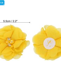 2" Chiffon Flowers, 10Pcs Fabric Flowers Sewing Appliques Embellishments with Rhinestone Pearl for DIY Crafts Wedding Headbands Party Decoration, Yellow - Image 2