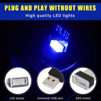 Augeny 4 PCS USB LED Car Interior Atmosphere Lamp, Plug-in USB Decor Night Light, Portable Auto Ambient Lighting Kit, Universal Vehicle Interior Accessories for Most Cars (Blue) - Image 3