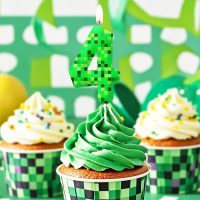 Green Pixel 3rd Birthday Number Candles, Number 3 Candle Cake Topper Decorations for Green Pixel Game Themed Parties, Birthday Cake Candles for Boys Girls Kids Party Supplies - Image 6