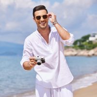COOFANDY Men's Cotton Linen Henley T-Shirts Long Sleeve Hippie Casual Beach T-Shirts - Image 4