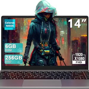 2025 Laptop Computer 14 Inch Win 11 256GB SSD Up to 1TB SSD Expand Laptops Celeron N4020 Up to 2.8Ghz 1920x1080 FHD Dual WiFi BT4.2 with Webcam Keyboard Protect Flim for Business Student-Gray