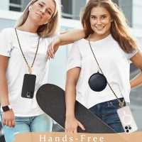 Clip and Go Phone Strap Crossbody with RFID Leather Wallet, Trendy Hands-Free Crossbody Cell Phone Lanyard Chain with Coin Purse for Women, Neck Chain for iPhone and Smartphone, Black Gold - Image 2