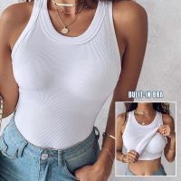 CHICME Women Built-in Bra Tank Tops Sleeveless Casual Shirts Racerback Ribbed Fitted Tank Tops - Image 6