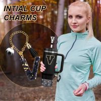Mity rain 6PCS Cup Accessories Set for Stanley Cup 30oz 40oz tumbler with handle, Black Accessories Including Straw Topper, Boot, Spill Proof Stopper, Handle Charm, Initials Sticker(Letter V) - Image 2