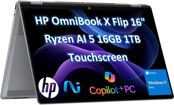 2025 HP OmniBook X Flip (Next Gen Envy x360) 2 in 1 Touchscreen Laptop (16" FHD+, AMD Ryzen AI 5 340 (> Intel i7-1355U), 16GB DDR5, 1TB SSD) AI Copilot+ PC for Creator, Designer, Win 11 Pro