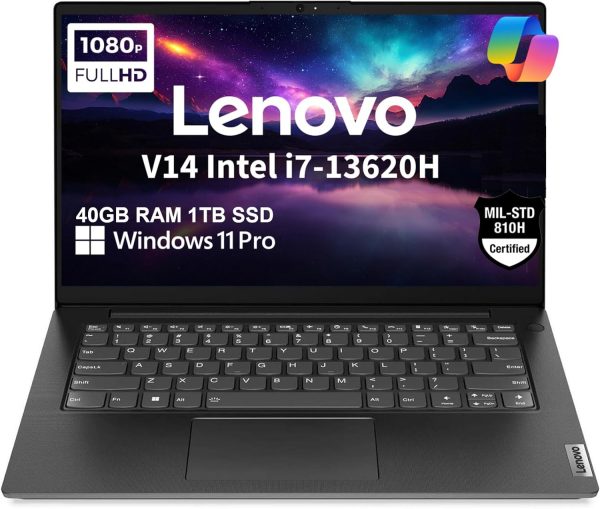 Lenovo V14 Gen 4 Business Laptop (14" FHD Anti-Glare, Intel 10-Core i7-13620H, 40GB RAM, 1TB SSD), Webcam with Privacy Shutter, Ethernet, Wi-Fi 6, HDMI, Bluetooth, Win 11 Pro w/ Copilot, Black