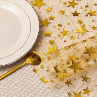 1Roll Gold Star Sequin Tablecloth - 11x108 Inches Polyester, Sparkling Design, Golden - Image 3