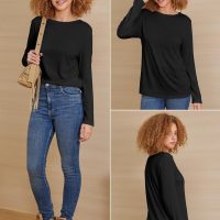 ATHMILE Womens Long Sleeve Shirts Basic Tee Fall Trendy Spring Top Business Casual Beach Vacation Workout 2025 Fashion - Image 2