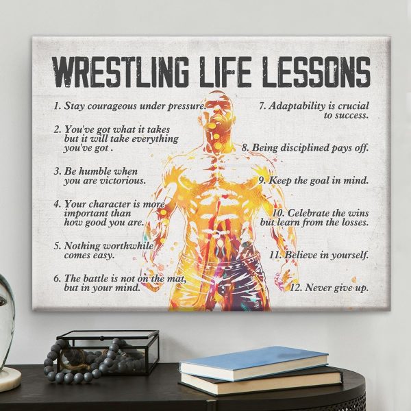 Wrestling Poster Canvas Wall Art for Home Bedroom Decor, Motivational Wrestling Life Lessons Canvas Print Painting Wrestler Gifts for Men 8x10 Inch