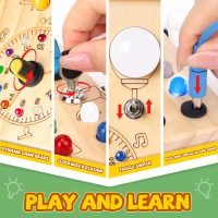 Busy Board, Montessori Toy for 1-3 Years Old, Wooden Toddler Sensory Travel Toy, Ideal Gift for 1+ Year Old Boys (Busy Board Plus V2), Medium, Yellow - Image 3