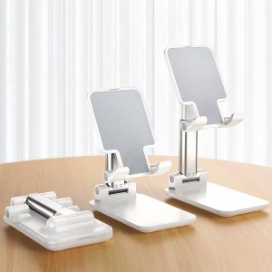 Table Cell Phone Stand, Fully Forldable Desk Mobile Phone Holder Stand, Angle Height Adjustable Desktop Tablet Holder for iPhone15 14 13 12 11 Pro XS Max XR 8 7 6S Plus, S20+Note10, Tablets, White