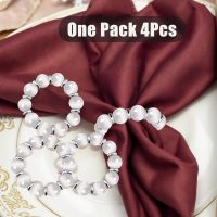 Napkin Rings,Stone Bead Elastic Napkin Holder for Table Decor,Weeding,Dinner,Set of 4 pcs（White） - Image 3