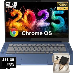 Lenovo IdeaPad Slim 3 Chromebook - 14'' Full HD (1920 x 1080) Display • 8-Core MediaTek Kompanio 520 CPU • 4GB RAM • 64GB eMMC & 256GB Micro SD Card • Wi-Fi 6 • for Business Student • Chrome OS • Blue