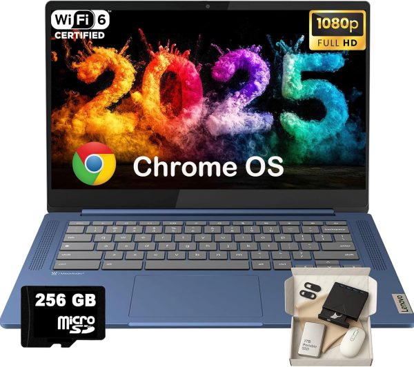 Lenovo IdeaPad Slim 3 Chromebook - 14'' Full HD (1920 x 1080) Display • 8-Core MediaTek Kompanio 520 CPU • 4GB RAM • 64GB eMMC & 256GB Micro SD Card • Wi-Fi 6 • for Business Student • Chrome OS • Blue