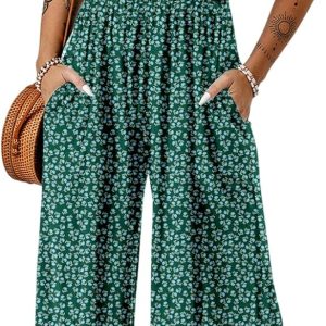 Dokotoo Women's Casual Loose Overalls Jumpsuits One Piece Sleeveless Printed Wide Leg Long Pant Rompers With Pockets