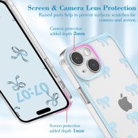 EYZUTAK Case for iPhone 15, Clear Cute Ribbon Bowknot Pattern Aesthetic Transparent Phone Case Raised Camera Protection Stylish Slim Soft Durable TPU Protective Cover for Women Girls - Blue - Image 2