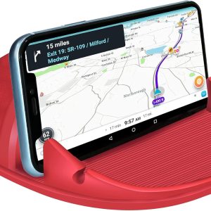 Loncaster Car Phone Holder, Car Phone Mount Silicone Car Pad Mat for Various Dashboards, Slip Free Desk Phone Stand Compatible with iPhone, Samsung, Android Smartphones, GPS Devices and More (Red)