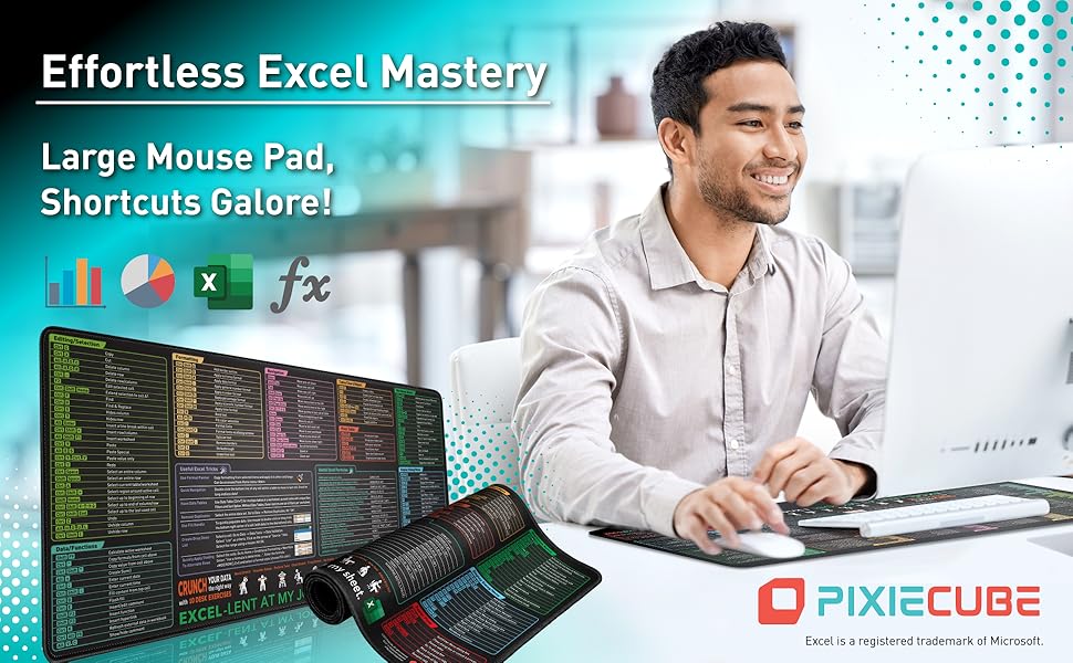 Excel Shortcuts Mouse pad, Desk Pad, Extended Large Mousepad