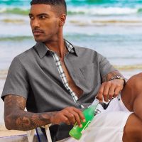 COOFANDY Men's Button Down Shirts Short Sleeve Casual Shirts Summer Beach Shirts Vacation Wedding Shirts with Pocket - Image 4