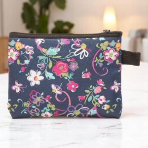 Generic 1Pcs Money Wallet Floral Print Coin Purse Polyester Prussian Blue 13.5x11cm