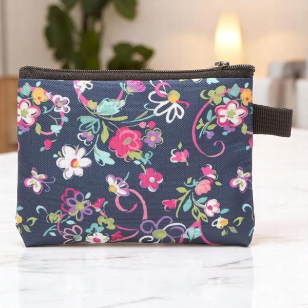 Generic 1Pcs Money Wallet Floral Print Coin Purse Polyester Prussian Blue 13.5x11cm