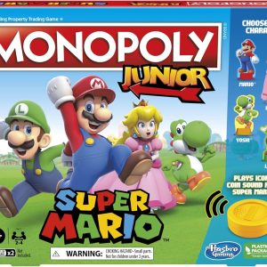 Monopoly Junior Super Mario Edition Board Game, Fun Kids' Ages 5 and Up, Explore The Mushroom Kingdom as Mario, Peach, Yoshi, or Luigi (Amazon Exclusive)