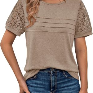 AUTOMET Women's Short Sleeve Shirts Dressy Lace Summer Tops 2025 Spring Trendy Casual T-Shirts Cute Work Outfits Blouses