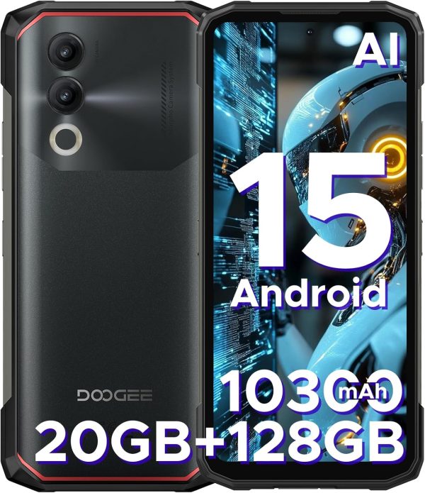 DOOGEE Blade 20 Android 15 Rugged Smartphone,10300mAh/18W,20GB+128GB/TF 2TB Octa Core Rugged Phone,6.6" HD+ Gaming Phones,16MP Camera,IP68/IP69K Waterproof Phone,Triple Slot/NFC/Face ID/GPS