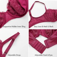 Women's Balconette Bra Push Up Underwire Unlined Sexy See Through Bras Plus Size - Image 3