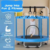 55" Trampoline for Kids with Enclosure, 440lbs Capacity Indoor & Outdoor Toddler Trampoline with Adjustable Gymnastics Bar & Toys, for Boys & Girls - Image 3