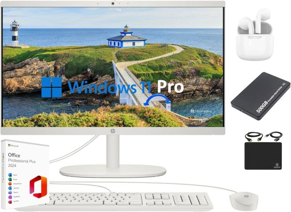 HP All-in-One Desktop Computer 2025 Premium, 21.5" FHD Display, Dual-Core Intel Processor, 32GB RAM, 1TB Storage (500GB SSD + 500GB Ext), Webcam, Win 11 Pro, Lifetime Office 2024 +HubxcelAccessory