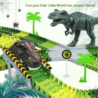 Dinosaur Toys, 252 PCS Create A Dinosaur World Road Race Tracks, Flexible Track Playset, 2pcs Dinosaur Car for 3 4 5 6 Year Old Boys Girls Birthday Party Favor Gift - Image 5