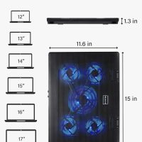Kootek Laptop Cooling Pad, Laptop Cooler with 5 Quiet Fans for 12"-17" Computer PC Notebook Gaming Laptop Fan, Height Adjustable Laptop Cooling Stand Laptop Accessories, Blue - Image 7