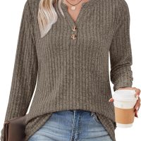 SAMPEEL Womens Sweaters Lightweight Long Sleeve Shirts V Neck Tops with Button Fall Outfits 2025 - Image 3