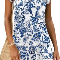 OFEEFAN Womens Summer Dresses 2025 Ruffle Sleeve V Neck Loose Swing Sundresses with Pockets Plain/Print - Image 3