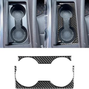 Real Quality Carbon Fiber Decor Compatible with Cadillac CT5/CT5-V/CT5-V Blackwing 2019-2024 Car Floor Console Sticker Water Cup Holder Frame Decal Interior Accessories Trim 2pcs Black