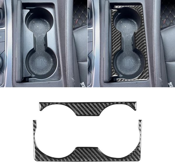 Real Quality Carbon Fiber Decor Compatible with Cadillac CT5/CT5-V/CT5-V Blackwing 2019-2024 Car Floor Console Sticker Water Cup Holder Frame Decal Interior Accessories Trim 2pcs Black