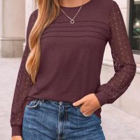 AUTOMET Long Sleeve Shirts for Women Dressy Casual Lace Tops 2025 Fall Outfits Business T-Shirts Work Blouses Clothes - Image 2