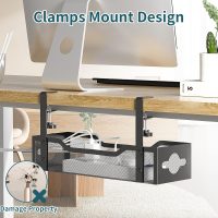 Under Desk Cable Management Tray No Drill, Metal Mesh Cable Management Under Desk with Clamp Mount, 2 Hole Cable Tray with Wire Management and Cord Organizer for Home Office Standing Desk - Image 2