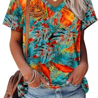 Alaroo Womens Summer Tops 2025 V Neck Short Sleeve Shirts Trendy Dressy Casual Vacation Outfits Printed - Image 2