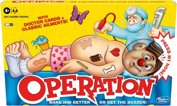Hasbro Gaming Operation Electronic Board Game with Doctor Cards and Funny Ailments, Kids Games, 1+ Players, Funny Board Game for Children Ages 6+ (Amazon Exclusive)