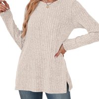 SAMPEEL Womens Sweaters Crewneck Long Sleeve Shirts with Pockets Fall Outfits 2025 Fashion Winter Clothing Side Slit - Image 4