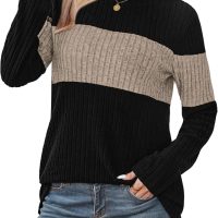WIHOLL Womens Sweaters Color Block Tops Long Sleeve Shirts Tunic Tops Fall Outfits Fashion 2025 Winter Clothing - Image 2