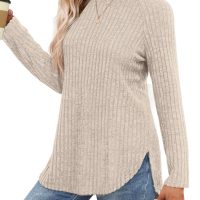 Saloogoe Long Sleeve Shirts for Women 2025 Fall Clothes Tunic Tops Loose Fit Dressy Crewneck Pullover Sweaters Curved Hem - Image 2